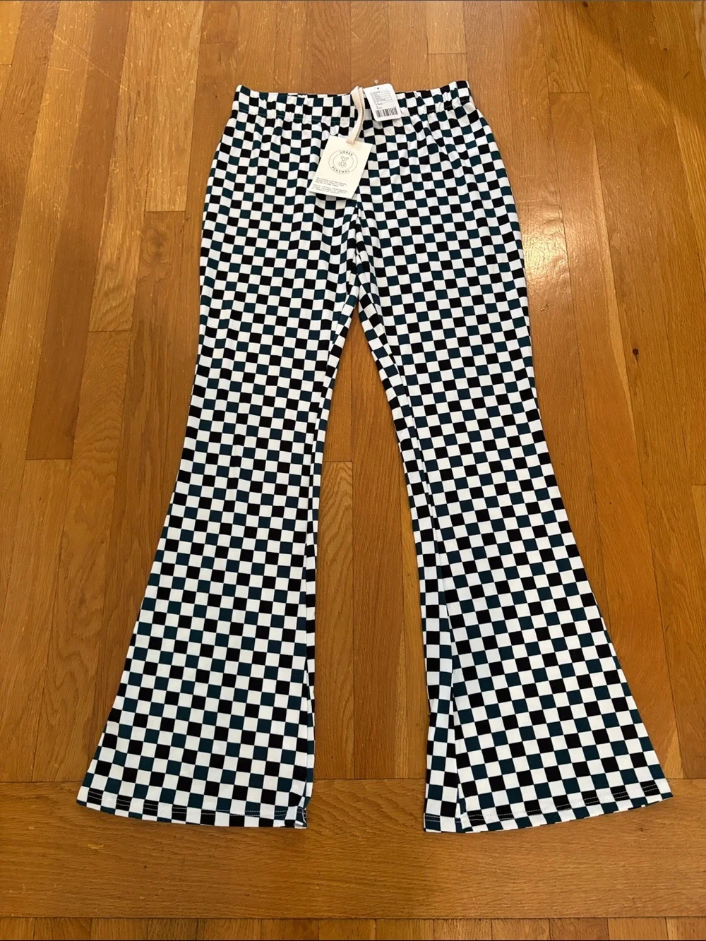 Urban Outfitters Renewal Black, Green & White Checkerboard Flare Pant NWT Medium